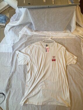 Simply Southern Cherish The Little Things Cherry Bow T-Shirt XXL Cream NWT